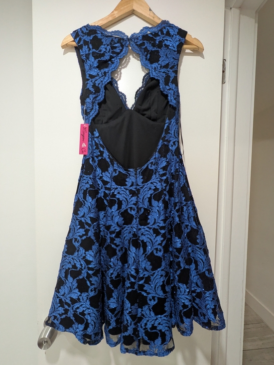 Dresses & Skirts - Blue Lace Backless Fit-and-Flare Dress